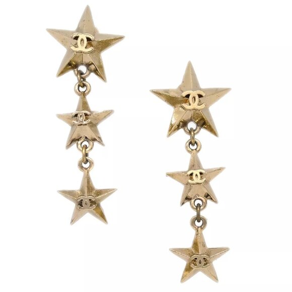 Chanel Star Dangle Piercing Earrings Gold - Picture 1 of 4